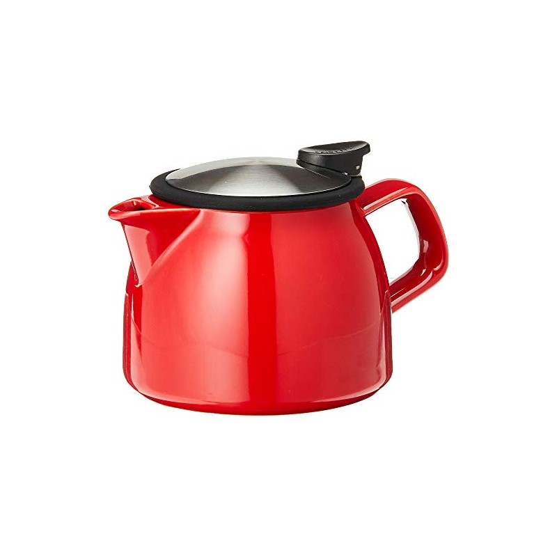 FORLIFE Bell Ceramic Teapot with Basket Infuser, 16-Ounce/470ml, Red
