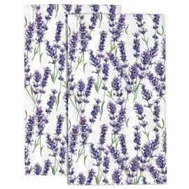 Wotinsi Lavender Hand Towel,Purple Flowers Hand Bath Towels Set of 2 Dish Towels Soft Absorbent Decorative Hand Towels for Bathroom Kitchen Yoga Home Decor 14 x 28 in