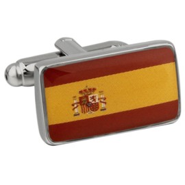 MRCUFF Flag Spain Pair Cufflinks in a Presentation Gift Box & Polishing Cloth