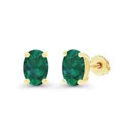 Yellow Gold Plated 925 Sterling Silver 7x5mm Oval Cut Created Green Emerald May Birthstone Screwback Stud Earrings