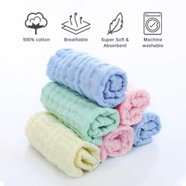 Cubble Pack of 8 Muslin Baby Washcloths – 6-Layer, 100% Cotton 30x30 cm Reusable Towels, Ultra-Soft, Absorbent & Reusable for Newborns and Toddlers, Washcloth, Burp Cloth