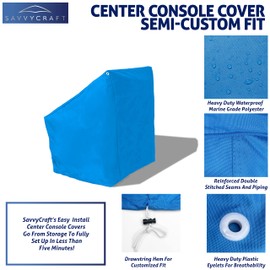SavvyCraft Waterproof Boat Center Console Cover, Heavy Duty 600D Marine Grade Polyester Helm Cover for Center Console Boat, Large Size Fits up to 46" W X 40" D X 45" H Blue Color