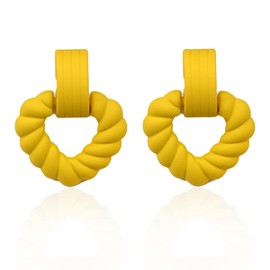 Just Follow Unique Rectangle Earrings for Women Acrylic Square Twisted Geometric Statement Earring (Heart- Yellow)