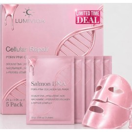 Paquete de 5 mascarillas de colágeno de ADN de salmón 99% PDRN antienvejecimiento | Mascarilla facial reafirmante e hidratante durante la noche para e