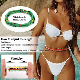 Sanfenly 12Pcs Waist Beads Chains for Women Colorful Belly Beads Elastic Waist Chains Summer Beach Bikini Belly Body Chains African Waist Beads Waist Jewelry