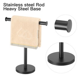 Zitalupy T-Shape Bath Hand Towel Holder Standing, SUS304 Stainless Steel Matte Black T-Shape Towel Bar Rack Stand with Heavy Base, Tower Bar for Bathroom Kitchen & Countertop
