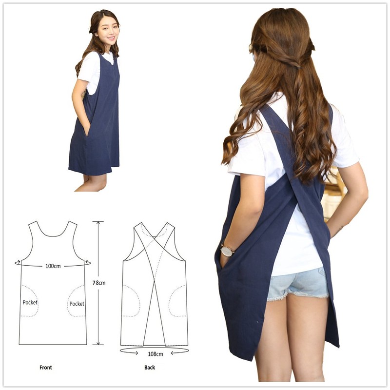 Soft Cotton Linen Apron Solid Color Halter Cross Wrap Aprons