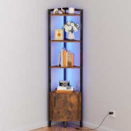 Furnulem Furnulem Corner Shelf,5-Tier Corner Cabinet with Storage and LED Light, 62.8 Standing Display Bookshelf for Bedroom, Living Room, Kitchen, Wood Display Shelf (Rustic Brown)
