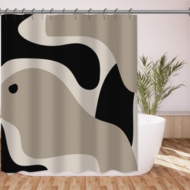 She Love Black and Grey Abstract Shower Curtain Modern Geometric Art Minimalist Curve Beige Shower Curtain with Metal Hooks 72x84 Inch Waterproof Polyester Bathroom Curtain