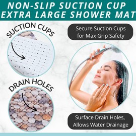 ENKOSI Extra Large Square Non Slip Shower Mat - 31 x 31-inch XL Bathroom Shower Mat - Square Shower Mats for Shower Stall Floors | Secure Suction Cups and Drain Holes (31x31 Pebble Stone)