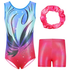 Hotfiary Gymnastics Leotards for Girls Sparkly Sleeveless Ballet Dance Unitards Biketards Tumbling Shorts Toddler Leotard, 5-6 Years, Pink Blue