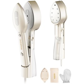 Jack ＆ Rose Press Iron Steamer for Clothes,Dual Voltage 110-220v,6+1 Fabric Settings,No Ironing Board Required, Wrinkle Reduction,Portable Travel Size Steamer for Global ＆ Europe Traveling