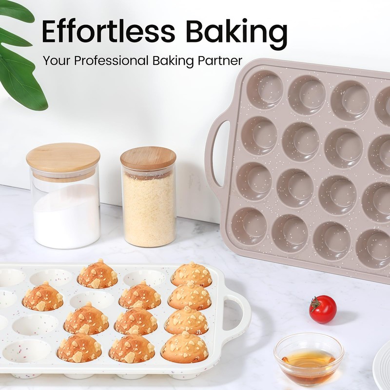 Vinino 2Pack Mini Silicone Muffin Pans for Baking with Metal