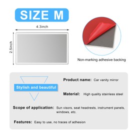 Wevdn Car Visor Vanity Mirror, 4.3"×2.6" Rectangular Sun Visor Adhesive Makeup Mirror, Stainless Steel Stick on Auto Sun-Shading Cosmetic Mirror Rearview Mirror for Girls Women