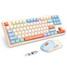 2.4G Wireless Keyboard and Mouse Combo, RGB Backlit Keyboard Mouse Set for Windows, Android & MacOS, Aesthetic Keyboard Mouse with USB & Type-C Dongle for PC Computers, Macbooks, Laptops, Ivory