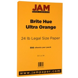 JAM PAPER Legal Colored 24lb Paper - 90 gsm - 8.5 x 14 - Ultra Orange - 500 Sheets/Ream