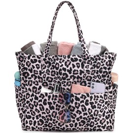 LEDAOU Large Beach Bag with Zip Women's Waterproof Shoulder Bag Tote Bag Shopper Sandproof with Zip Pool Fitness Travel Bag Family, leopard, Contemporary