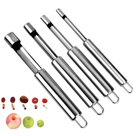 Corer and Pitter Set of 4, Multi-Function Corer and Pitter Remover Set, Stainless Steel Core Remover Tool for Apple, Pear, Cherry, Jujube, Red Dates or More with Sharp Serrated Blade