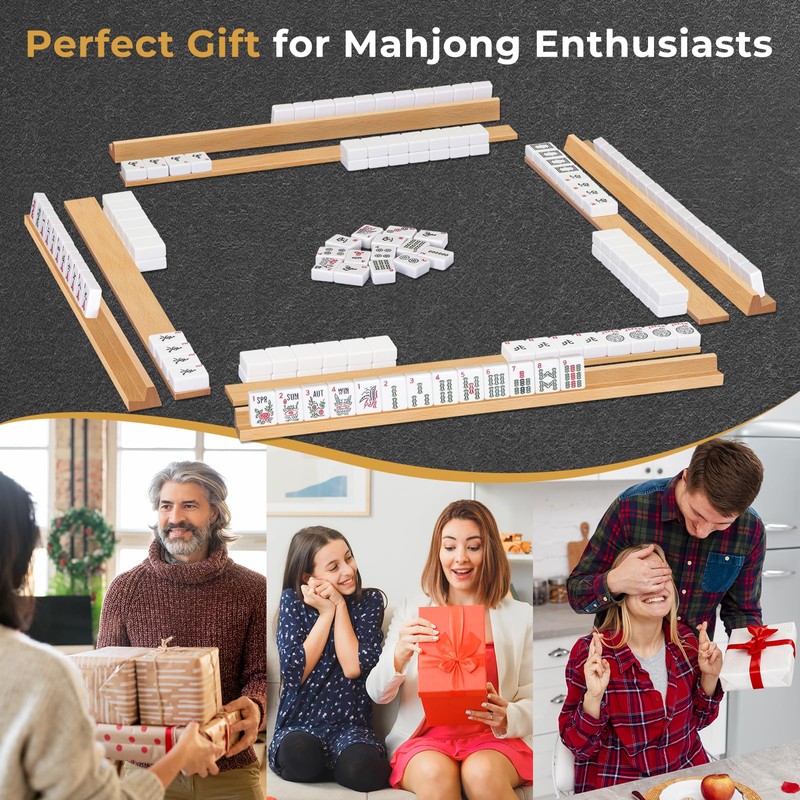 QUEENLINK 17 Inches Beechwood Mahjong Racks with Pushers Set of