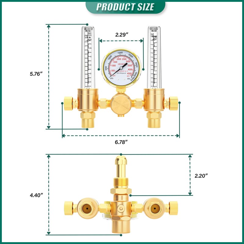 BOGERDACK Dual Output Argon Regulator, Flow Meter 0-60CFH, With 9.8