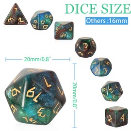 Glitter Blue Green Brown Mixed Colour Dice Set, Polyhedral Dice Set Filled with Shiny Glitters, Polyhedral DND Dice Set for Dungeons and Dragons Pathfinder RPG MTG Table Game Dice