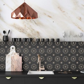 NAKLEO Aldeia Sun Geometric Star Triangle Modern Plastic Reusable Floor Stencil DIY Wood Furniture Wall Decoration Terracotta 30 x 30 cm