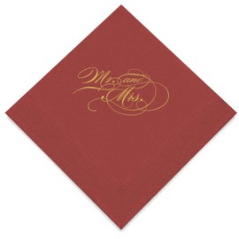 Weddingstar 3-Ply Gold Foil Cocktail Napkins Wine - Mr and Mrs Script
