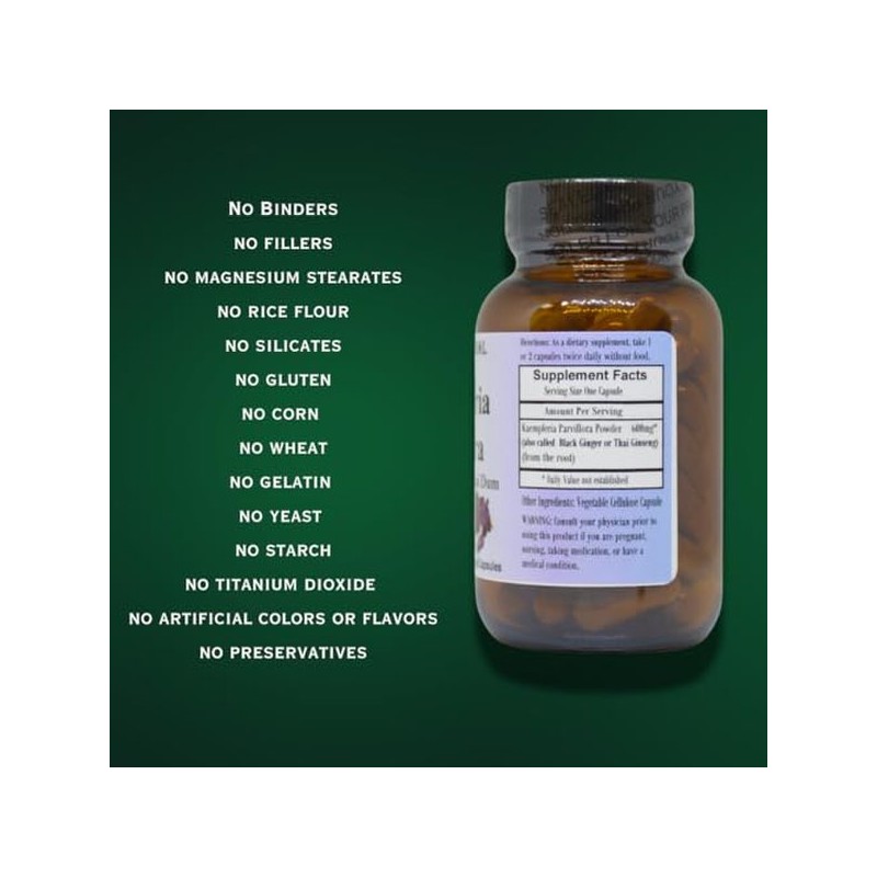 파비플로라 태국 흑생강 끄라차이담 뿌리 분말 600mg 무첨가 비건 60