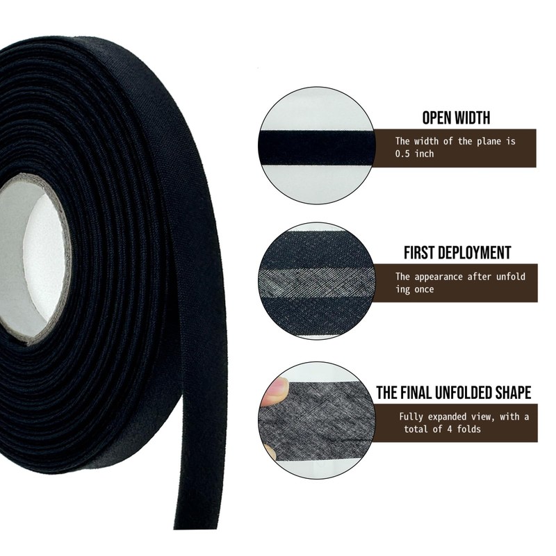 ZXTDBMBB Black Polyester bias Tape for Patchwork Assembly,Craft Binding,Hemming and