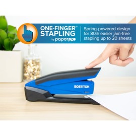 Bostitch Office InPower Spring-Powered Desktop Stapler, 20 Sheet Capcity, Built in Remover, Blue (1122)