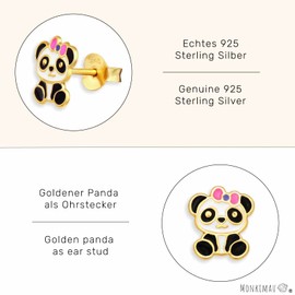 Monkimau Panda Stud Earrings Made of 925 Silver Jewellery Silver Earrings Medical for Children Girls Women Gold Plated, Silver