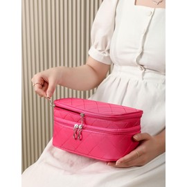 Compact Layer Makeup Organizer with, Brush Slots, and Expandable Compartments - 9.25" x 3.93" x 5.51" - Travel-Friendly Nylon Design