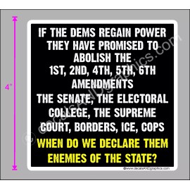 TRUMP 2020 STICKER DEMS ENEMY OF STATE ANTI DEMOCRAT MAGA DECAL