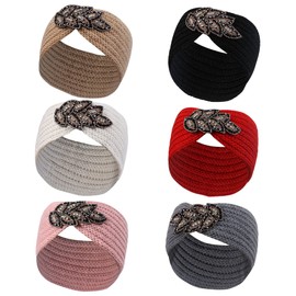 Fashion Headbands for Women Twist Knot Boho Crystal flower Headbands, Soft knitted wool Hair Bands for Teen Girls Head Wrap Accessories, Non-slip and Breathable Autumn Winter Headbands for Women (A)