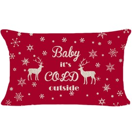 Hysunland 12x20 Red Christmas Outdoor Pillow Covers Set of 2, Reindeer Snowflake Pillow Case 2PK for Living Room, Winter Lumbar Throw Pillow Covers 12x20 Inch(No Fillers Included)