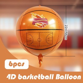 Pack of 6 Balloons Basketball, 22 Inch 4D Foil Balloons Basketball, Basketball Decoration Birthday Children, Basketball Decoration, for Game Day, Basketball, Sports, Basketball Theme, Birthday Party