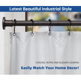 BRIOFOX Industrial Shower Curtain Rod - Never Rust Non-Slip 43-72 Inch Stainless Steel, Bronze, Painted-gold Finial