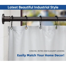 BRIOFOX Industrial Shower Curtain Rod - Never Rust Non-Slip 43-72 Inch Stainless Steel, Bronze, Painted-gold Finial