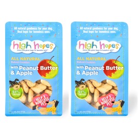 High Hopes - Every Sale Gives Hope to Homeless Pets - Peanut Butter and Apple Baked Cookies, 11 Ounce Bag (Pack of 2), All Natural Dog Treats, Baked Dog Cookies, Dog Snacks