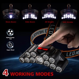 Weejunki Headlamp Rechargeable,22000 High Lumen 11 LED Headlamp with Motion Sensor,Ultra Bright 22 Modes Head Lamp with Red Light,Waterproof