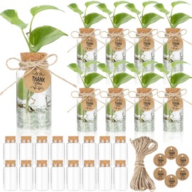 Ysglory 24 Pack 3.54'' Plant Propagation Stations 4oz Plastic Propagation Jars Planter Hydroponic Vase with Hole Lid and Thank You Tags for Plant Lovers Office Home Garden