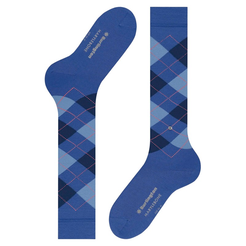 Burlington Marylebone Knee Socks Opaque Warming Effect Virgin Wool, Blue