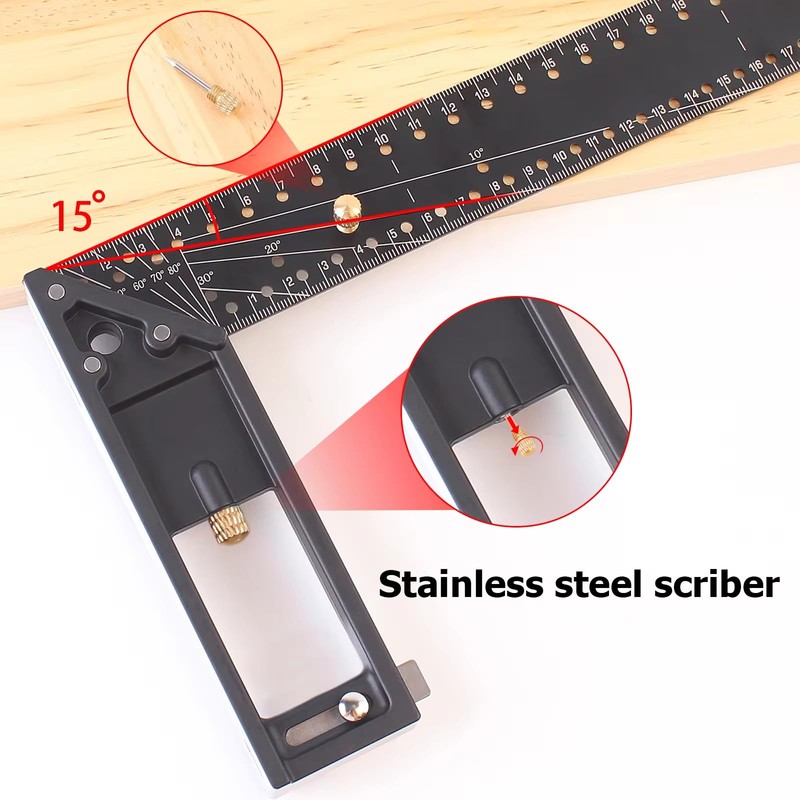 JCFANTS 12 Inch Woodworking Square Ruler, 45_90 Degree Hole Framing