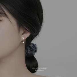 Lightweight S925 Sterling Silver Dainty Moon Star Clip-On Earrings | Cubic Zirconia Hypoallergenic Gift for Women and Teen (Moon Star)