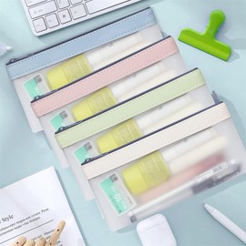 Ceeyoll Pack of 4 Translucent Pencil Cases, Large Capacity Pencil Case, Transparent Waterproof Pencil Case, Portable Pencil Case School Office Supplies Travel Stationery Storage Bag