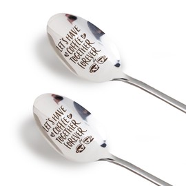 Valentines Day Gifts Anniversary Wedding Gifts, 2 Pieces Stainless Steel Engraved Coffee Spoon Couple Gifts Valentines Day Gifts for Wife Husband (Let's Coffee)