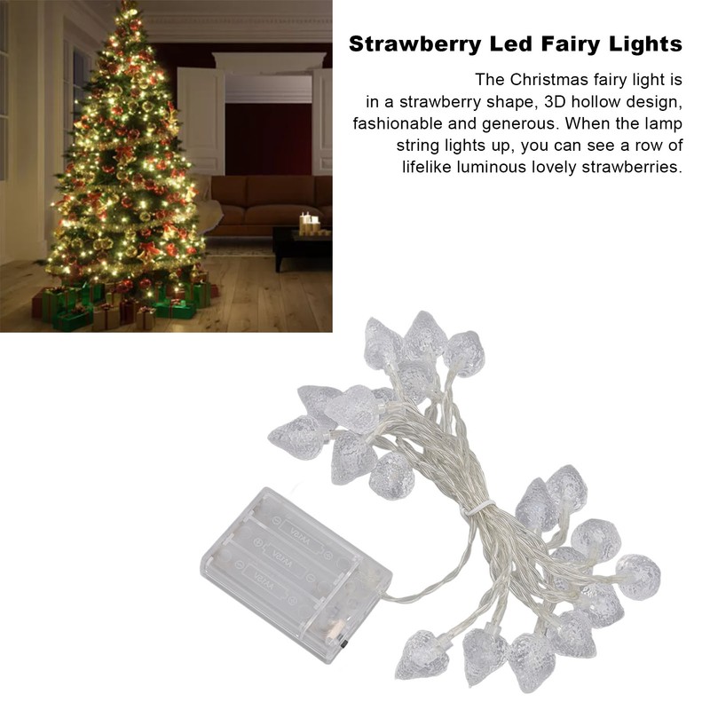 20 LEDs Christmas Lights Outdoor Strawberry Fairy String Lights Battery