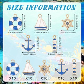 GOKEPO 50 Pcs Nautical Charm Ocean Themed Bead Alloy Rudder Boat Charms Anchor Charm Pendants Ship Helm Sailor Navy Charms Accessory Supplies for DIY Jewelry Making Bracelet Necklace Earring