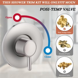 Shower vlave Shower Trim Kit for Moen Posi-Temp Pressure Balancing Modern Bathroom Shower Handle for Bathtub, Valve Required, Brushed Nickel