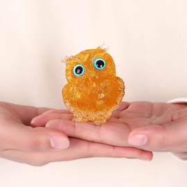 Reyife Hand-Carved Natural Crystal Owl Statue Reiki Healing Gemstone Animal Figurines Home Office Car Decoration The Best Gifts 2.4 inches(Gold)